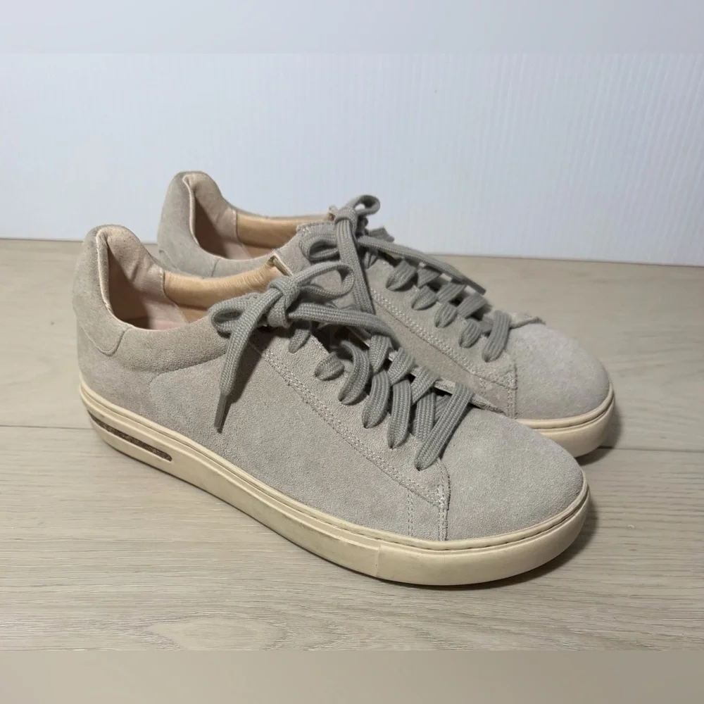 +Birkenstock Bend Low Sneaker Suede Leather Womens Size 6.5 Narrow Fit in Stone